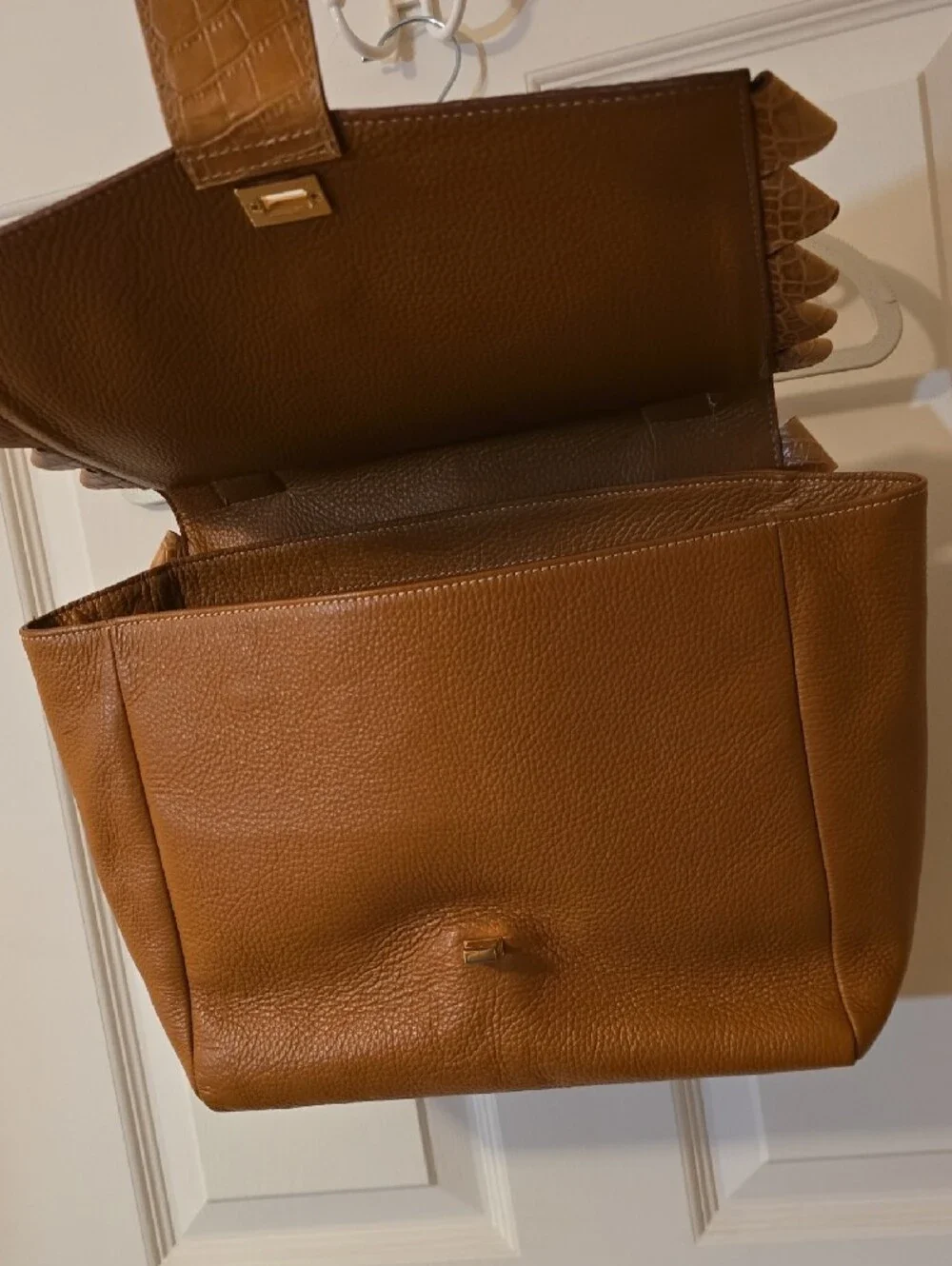 IACUCCI Italy Croc-Embossed & Pebbled Leather Flap Satchel Bag – Honey/Tan